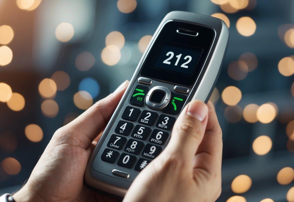 Um telefone com o número "212" sendo discado no teclado