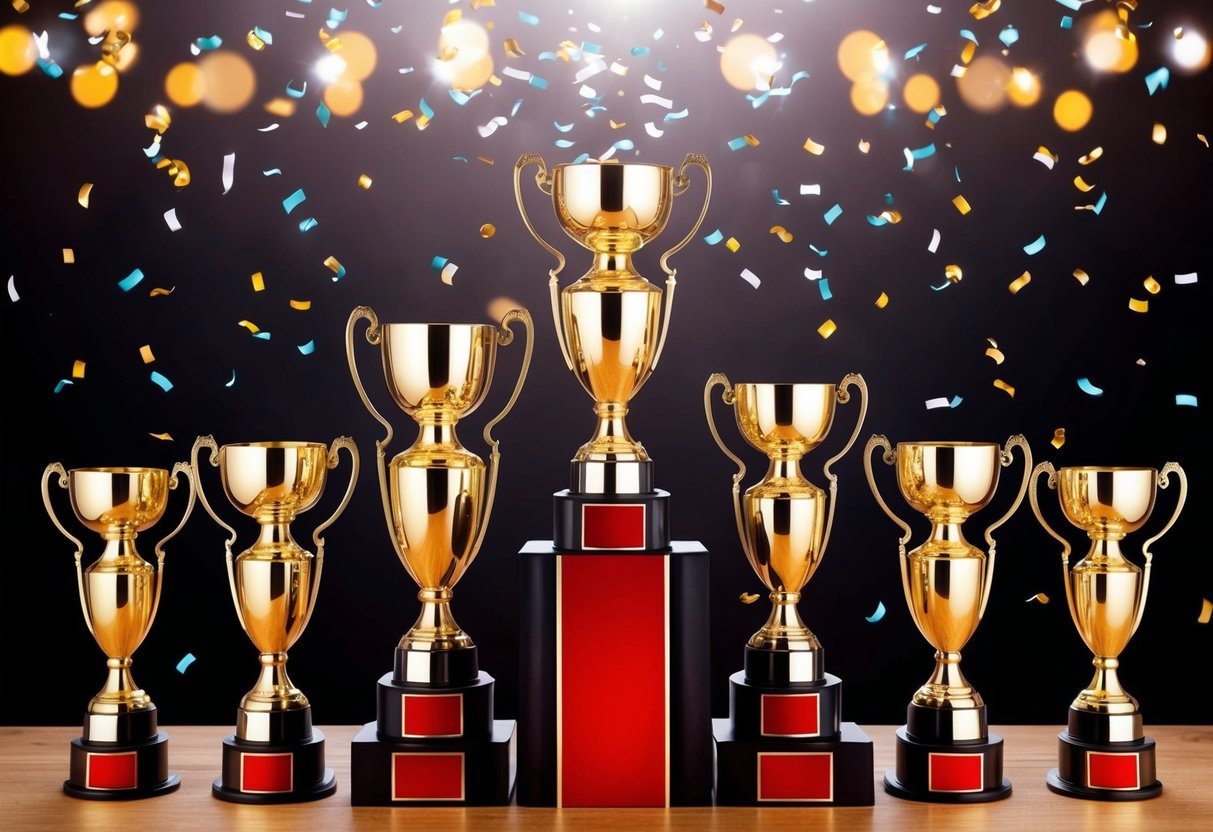 Um pódio com 13 troféus, confetes e uma atmosfera triunfante